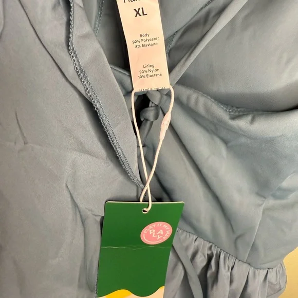 NWT NEW Halara Breezeful Backless Lace Up Tiered Mini Dress in Mineral Blue XL - Picture 4 of 9